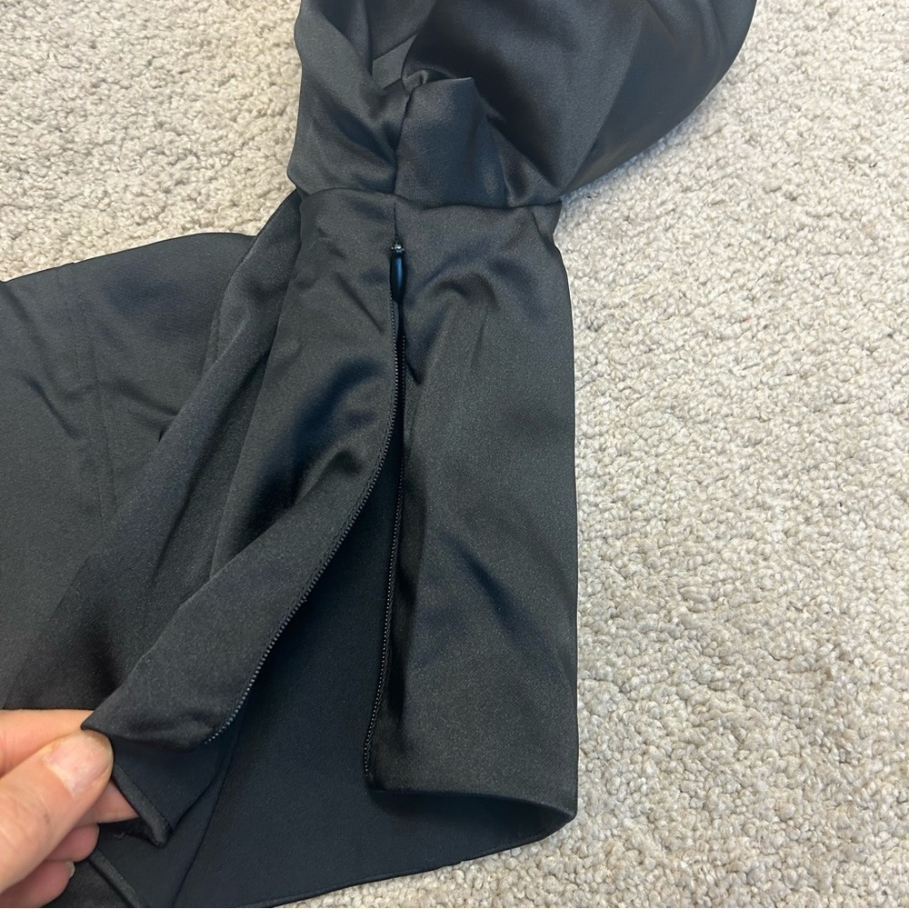 Zara Black satin effect buttoned short pleated sleeve crop top Sz L NWT - Picture 8 of 15